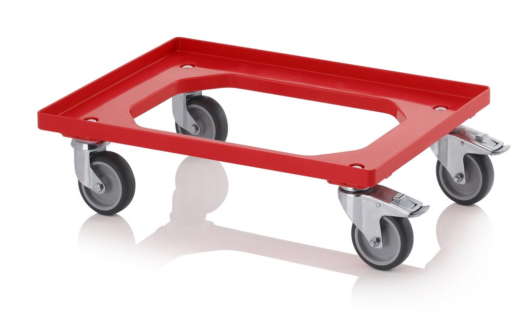 Auer Transportroller mit Gummirädern 60x40 rot (4x Lenkräder m. 2xBremse)