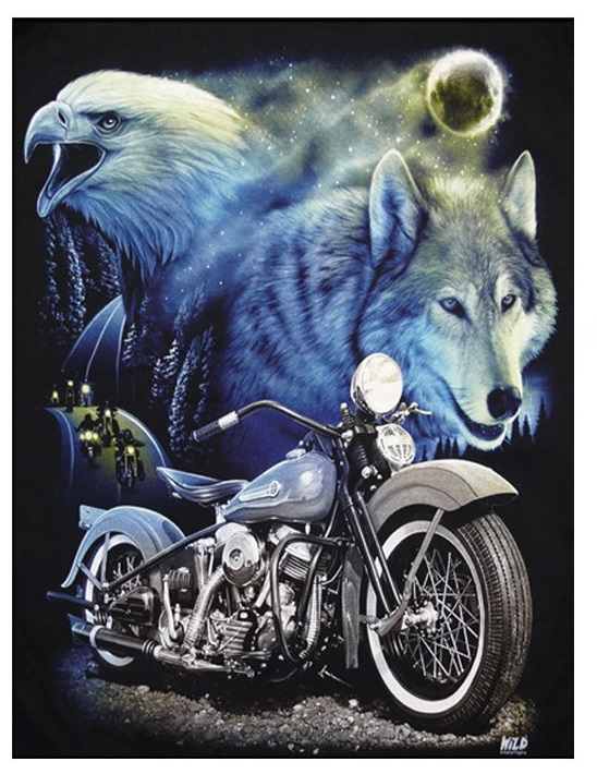 Fleecedecke Motorrad *Adler*Wolf*Mond*Harley Davidson*schwarz*Biker